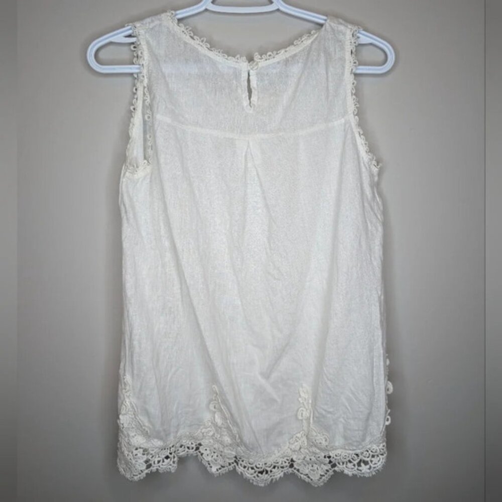 Bellambra Italian 100 Linen White Lace Detail  Sleeveless Blouse Women Small - Picture 2 of 11